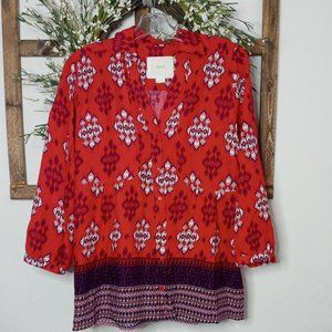 Maeve Anthropologie 6 Woodland Walk Red Long Sleeve BOHO Lightweight...